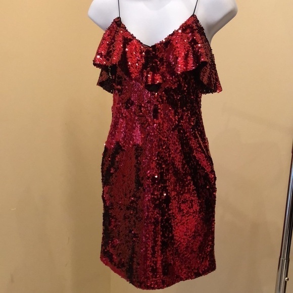 ZARA SEQUIN MINI DRESS RED SIZE XS - Picture 5 of 7